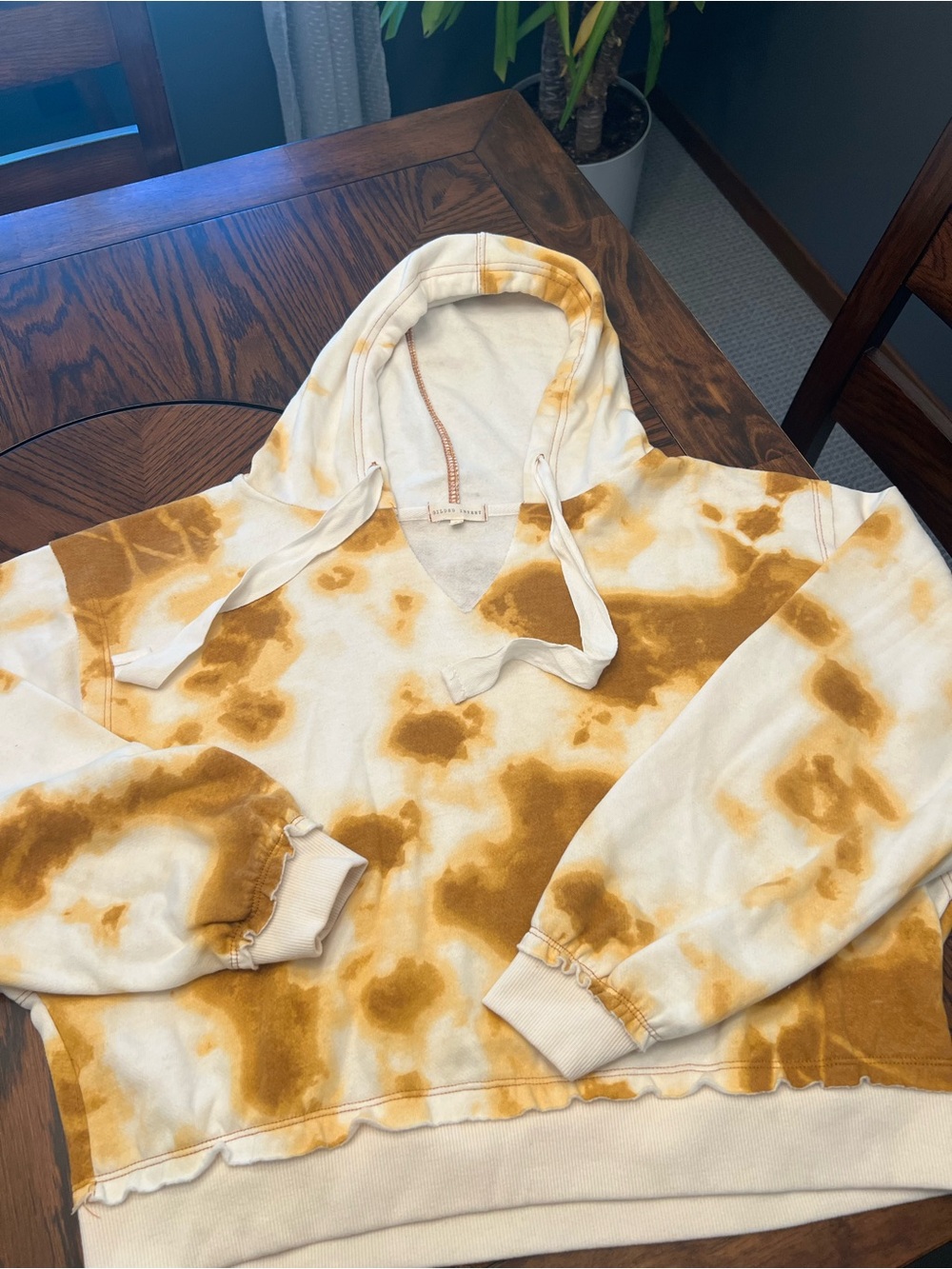 Gilded Intent Women's Hoodie White Mustard  L Pullover Tie Dye Fleece # 720